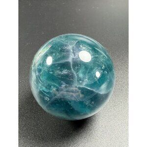 Natural Fluorite Sphere w/ Hematite Stand UVs Healing Crystal Stone 62.9mm 416g